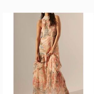 Anthropologie Verb by Pallavi Singhee crochet-trimmed chiffon maxi dress.